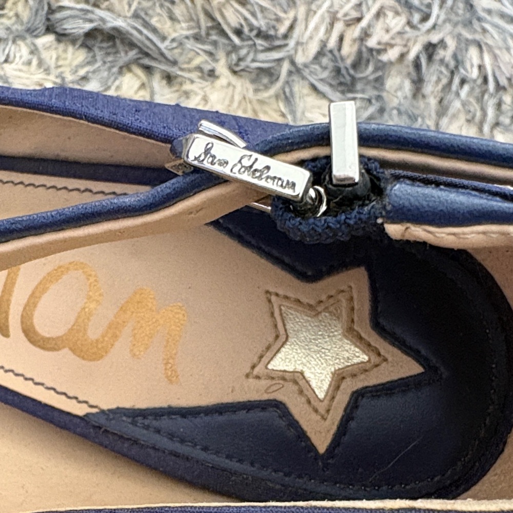 Sam Edelman Navy Beaded Pointed Toe Ankle Strap Heels Size 6 Limited Edition - Picture 11 of 16